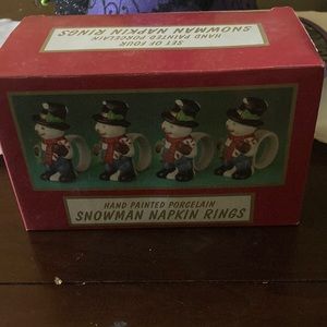 Hand painted porcelain snowman napkin rings
